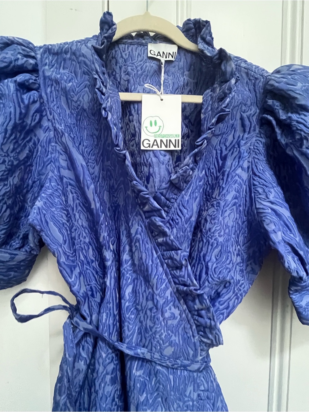 GANNI Textured Wrap Dress